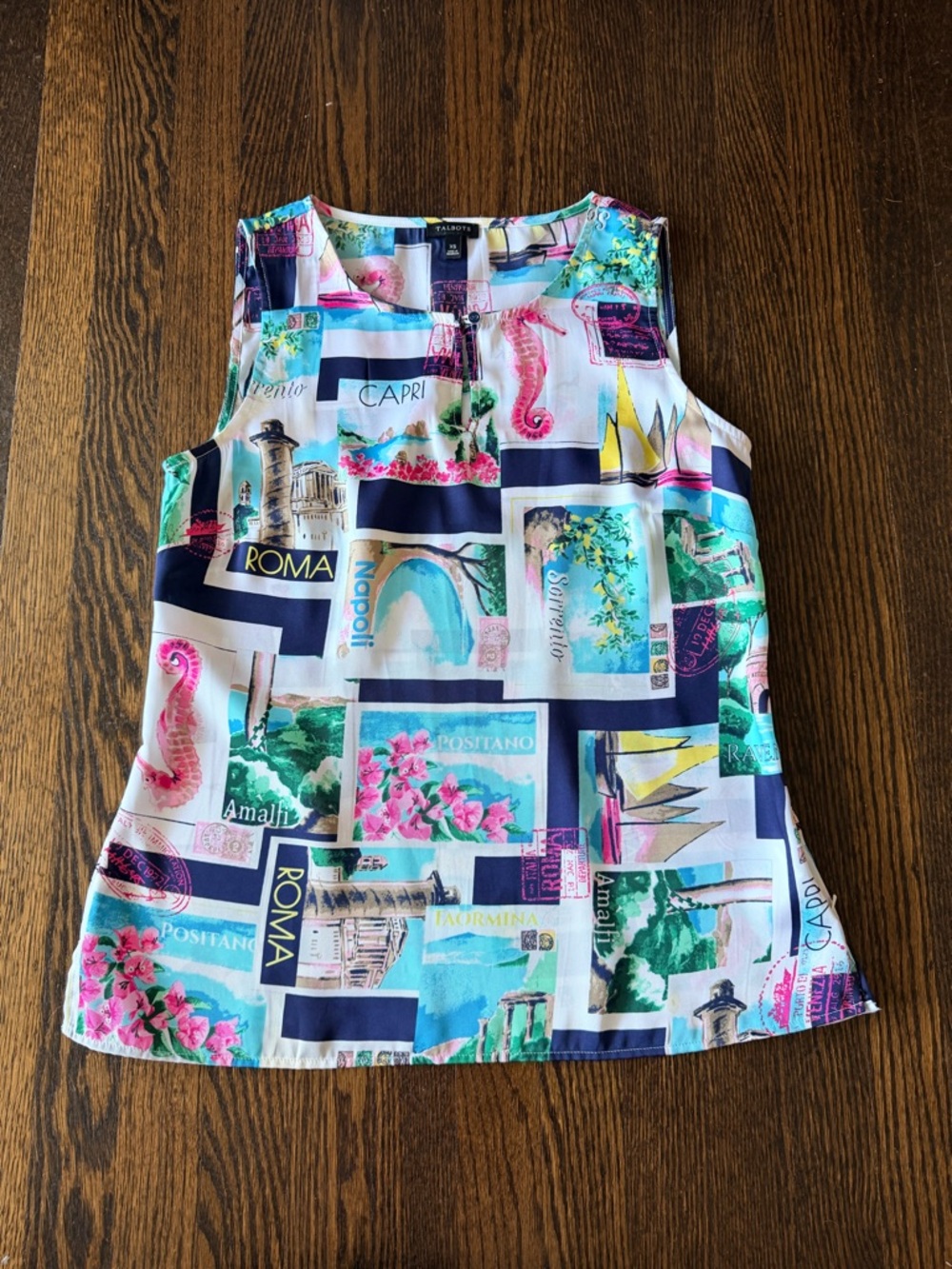 Talbots White Multicolor Postcard Print Tank Top xs